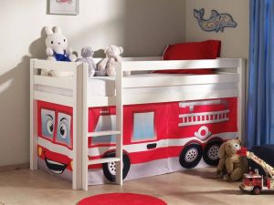 Mobistoxx Bed ALIZE halfhoogslaper 90x200 cm witte pijnboom tent brandweer