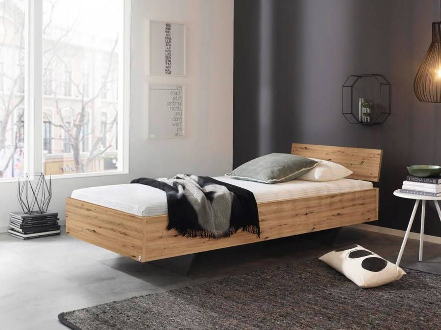 Mobistoxx Bed IXANA 90x200 cm artisan eik met hoofdeinde met matras zonder lattenbodem