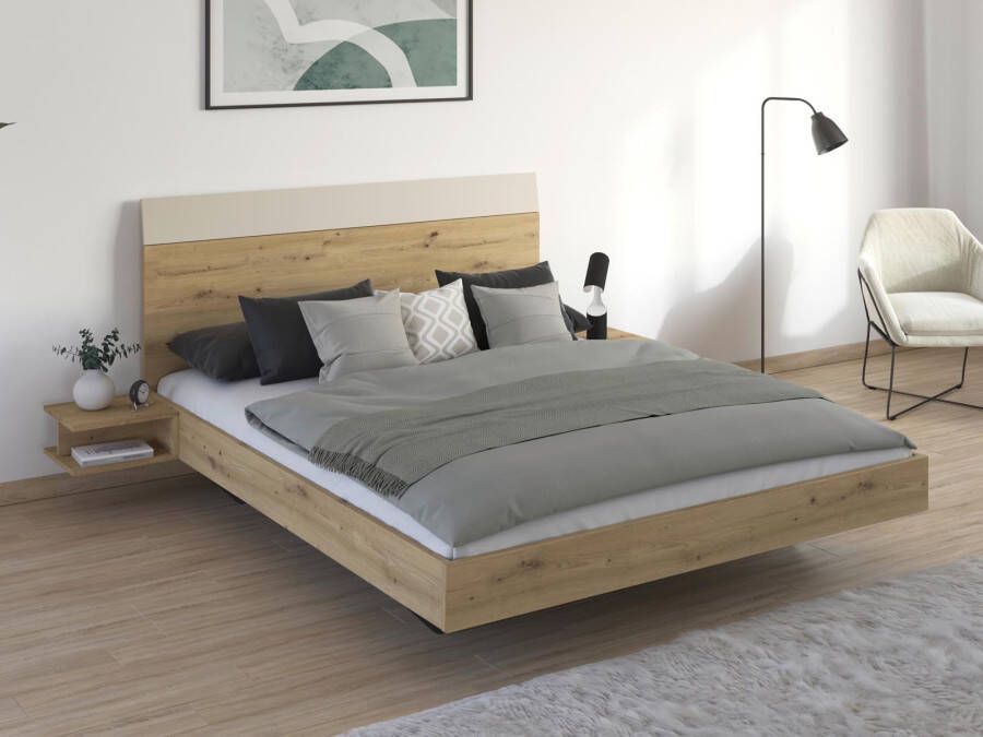 Mobistoxx Bed met nachtkastjes MANOZA 160x200 cm artisan eik beige