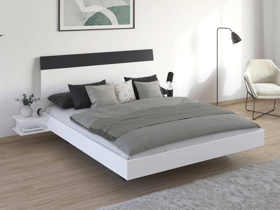 Mobistoxx Bed met nachtkastjes MANOZA 160x200 cm wit metaalgrijs