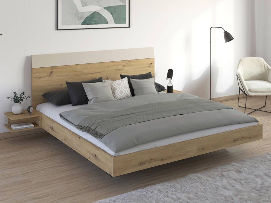 Mobistoxx Bed met nachtkastjes MANOZA 180x200 cm artisan eik beige