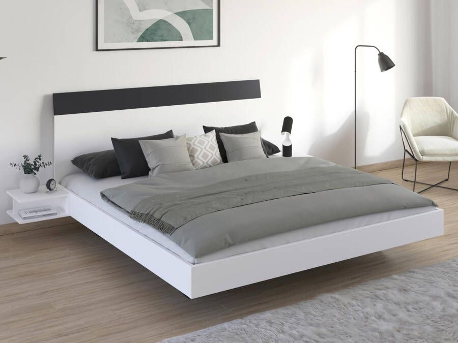 Mobistoxx Bed met nachtkastjes MANOZA 180x200 cm wit metaalgrijs