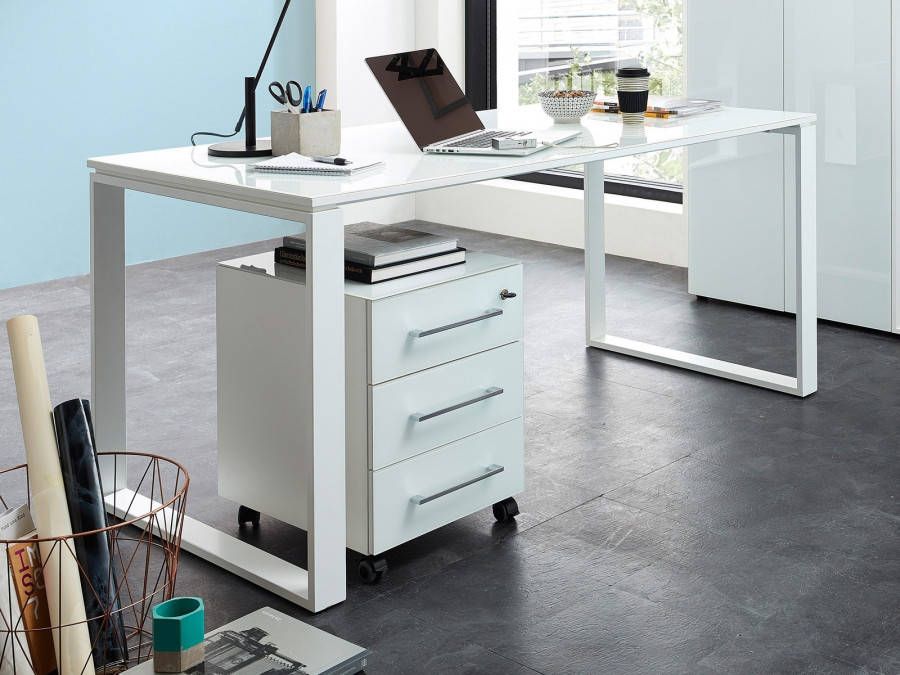 Mobistoxx Bureau MATERIA 160 cm wit hoogglans wit