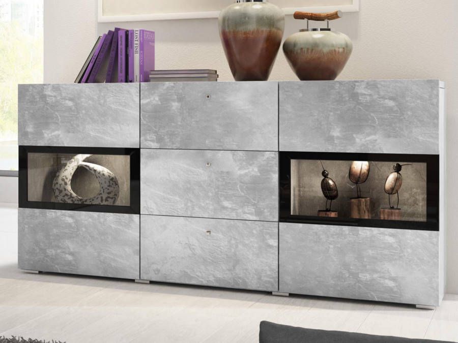 Mobistoxx Commode BABEL 2 deuren en 3 lades beton met verlichting