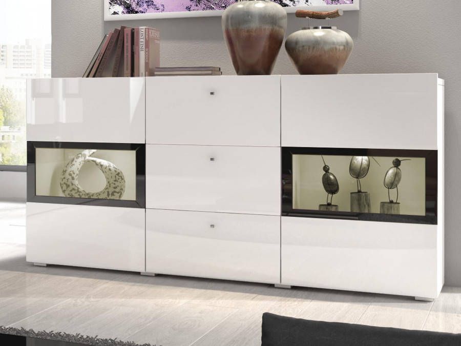 Mobistoxx Commode BABEL 2 deuren en 3 lades wit hoogglans wit met verlichting