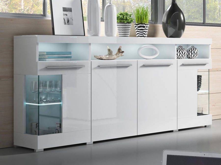 Mobistoxx Commode INDIRA 4 deuren wit hoogglans met led