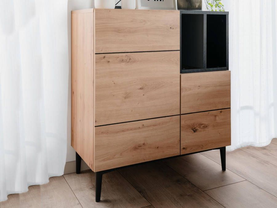 Mobistoxx Commode NOLLY 2 deuren 2 vakken zwart artisan eik