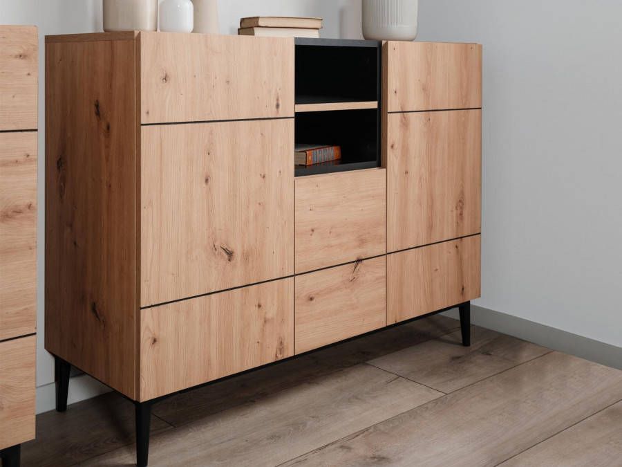 Mobistoxx Commode NOLLY 3 deuren 2 vakken zwart artisan eik