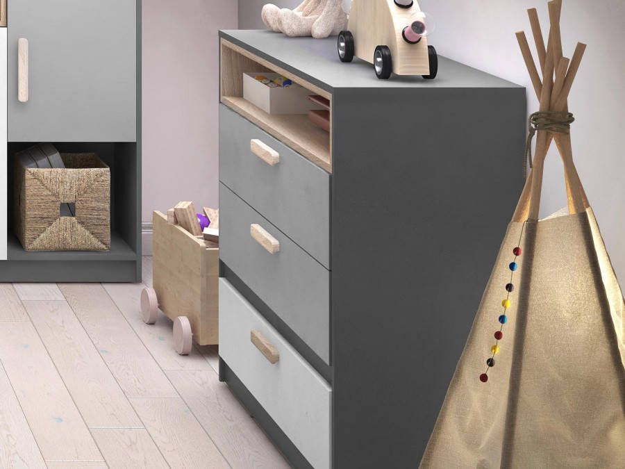 Mobistoxx Commode PIKA 3 lades wit lichtgrijs