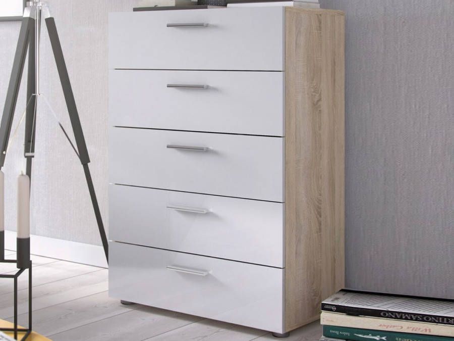 Mobistoxx Commode POPEI 5 lades eik hoogglans wit
