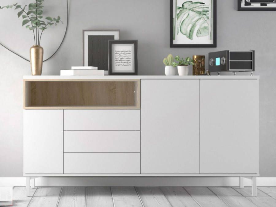 Mobistoxx Commode ROMU 3 deuren en 3 lades wit eik