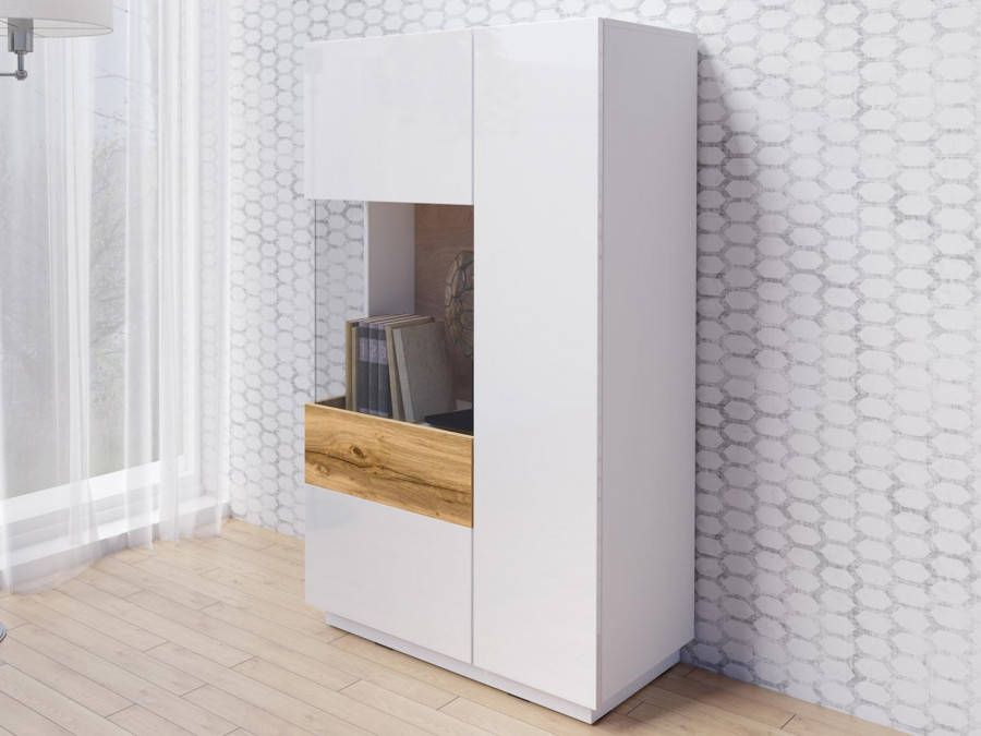 Mobistoxx Commode SILAC 2 deuren (links) wit wotan eik met verlichting