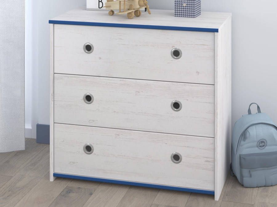 Mobistoxx Commode SMOOKIE 3 lades witte pijnboom blauw