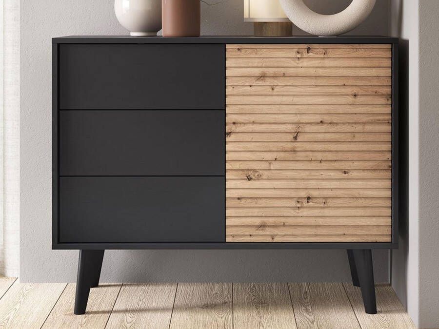 Mobistoxx Commode WINSLOW 1 deur 3 lades zwart artisan eik