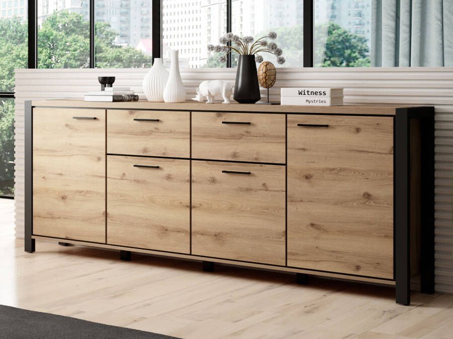 Mobistoxx Dressoir ATIK 4 deuren 2 lades mat zwart taurus eik