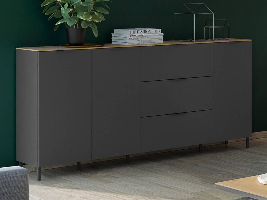 Mobistoxx Dressoir CALIFA 3 deuren 3 lades navarra eik grafiet