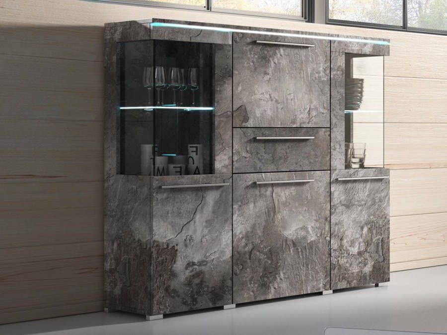 Mobistoxx Dressoir INDIRA 4 deuren 1 lade kleurrijke leisteen