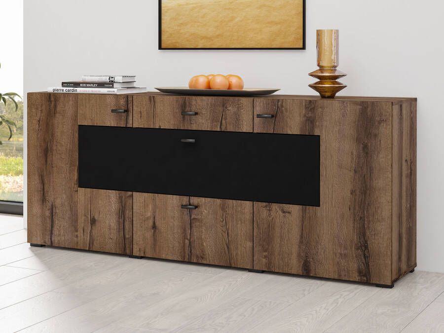 Mobistoxx Dressoir KODI 3 deuren 2 lades klooster eik zwart