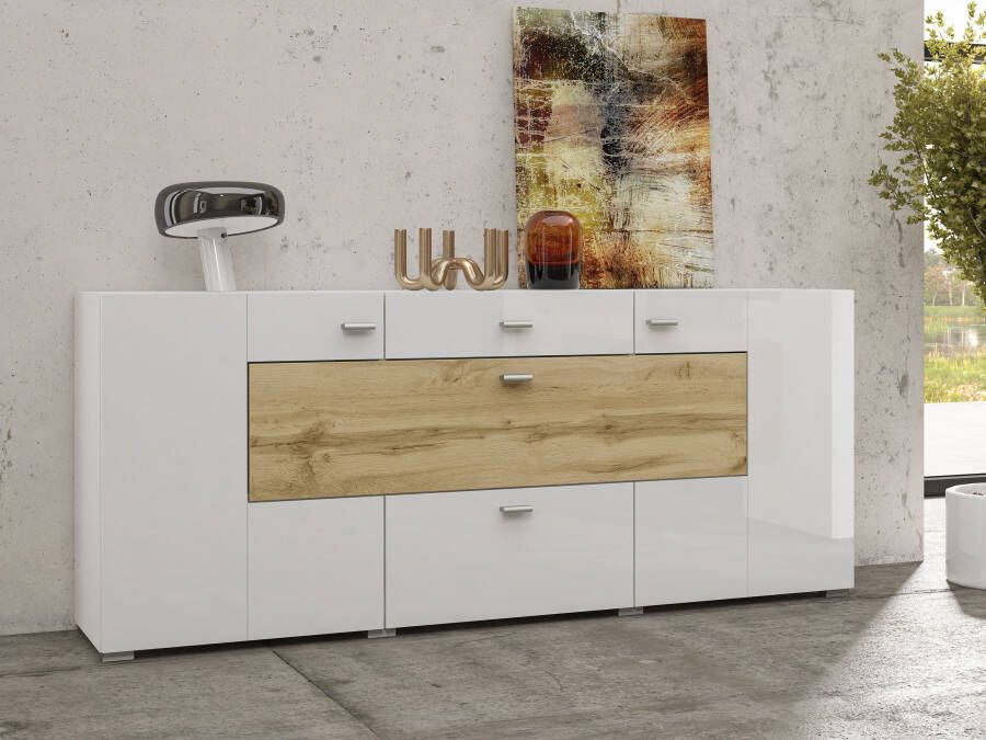 Mobistoxx Dressoir KODI 3 deuren 2 lades wotan eik hoogglans wit