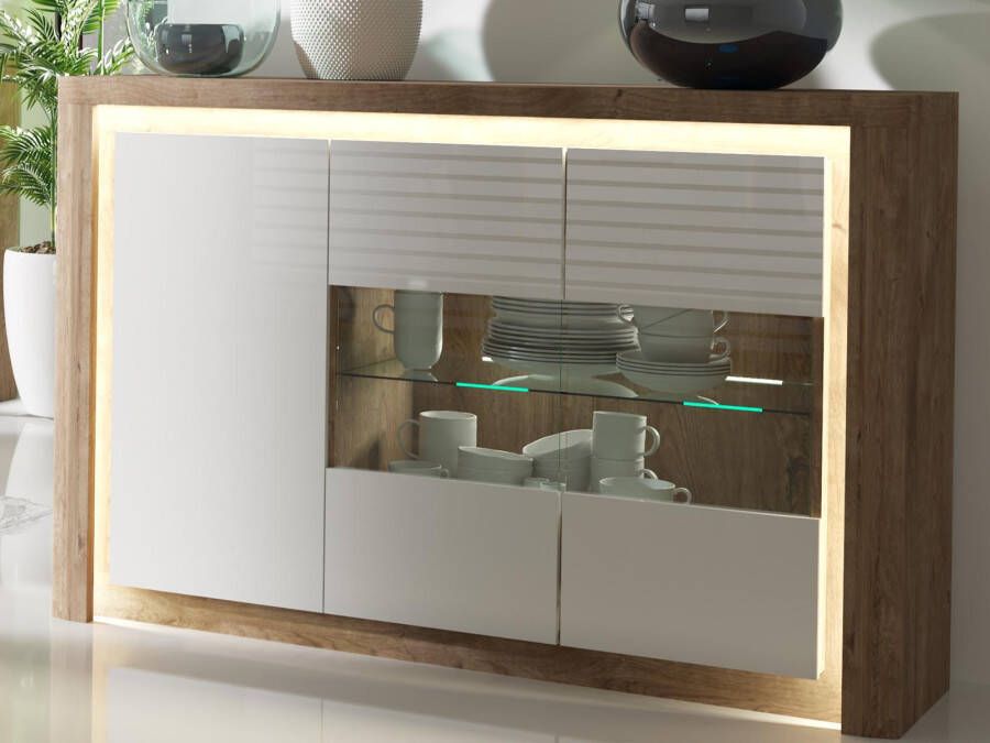 Mobistoxx Dressoir LIVOCO 3 deuren ribbec eik wit