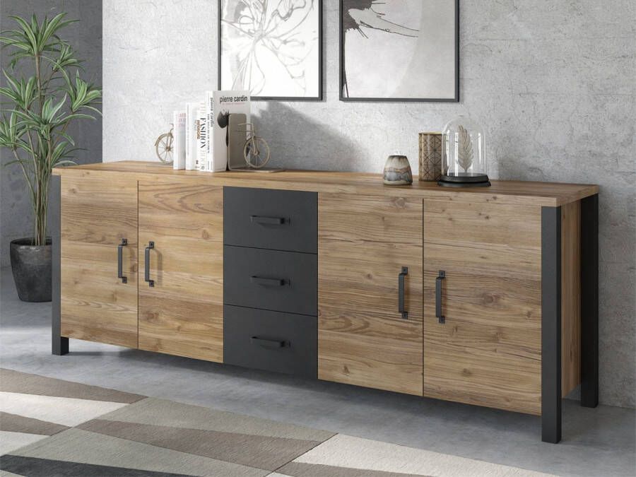 Mobistoxx Dressoir OLIANNE 4 deuren 3 lades appenzeller sparren zwart