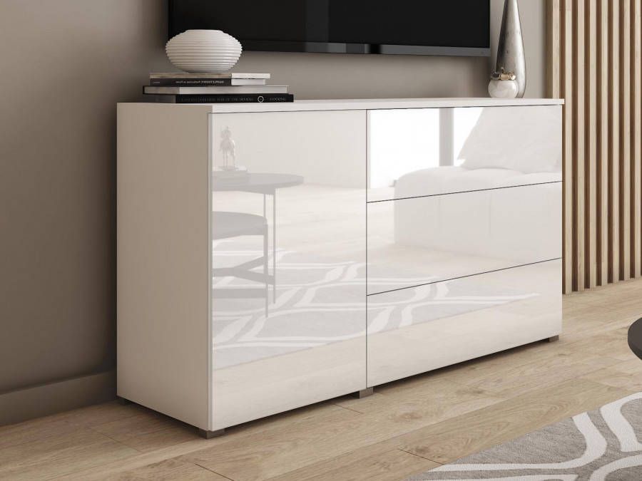 Mobistoxx Dressoir PARLO 1 deur 3 lades wit hoogglans wit