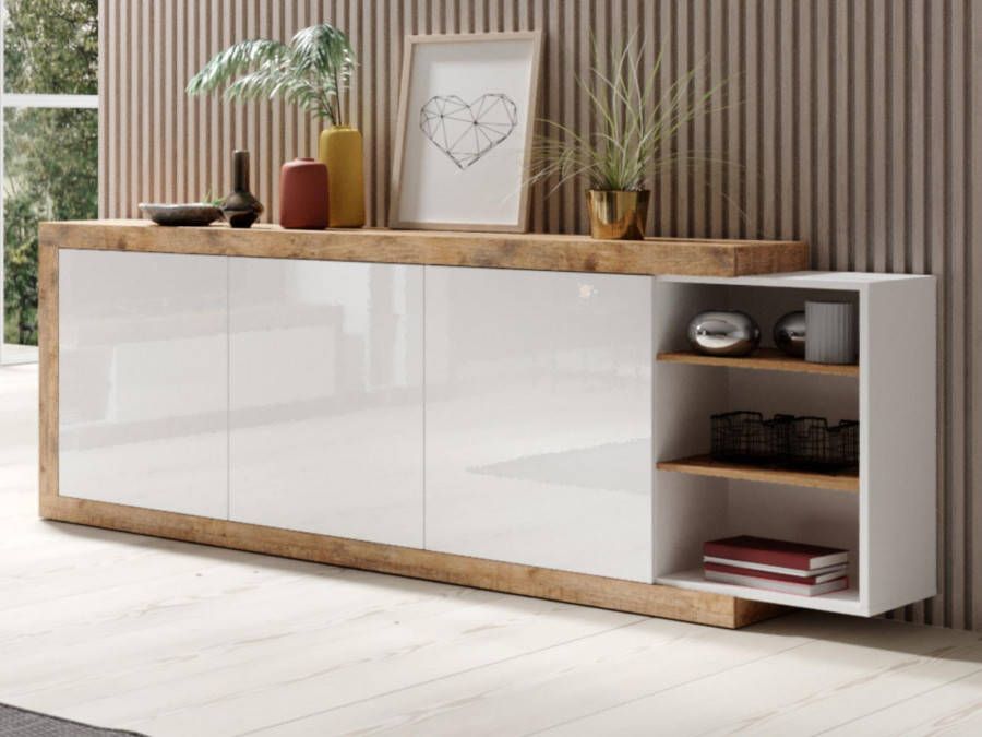 Mobistoxx Dressoir SINO 3 deuren 220 cm eik hoogglans wit
