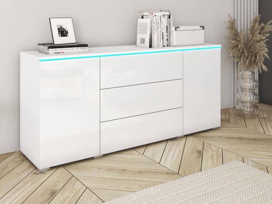 Mobistoxx Dressoir VITTORIO 2 deuren 3 lades wit hoogglans wit