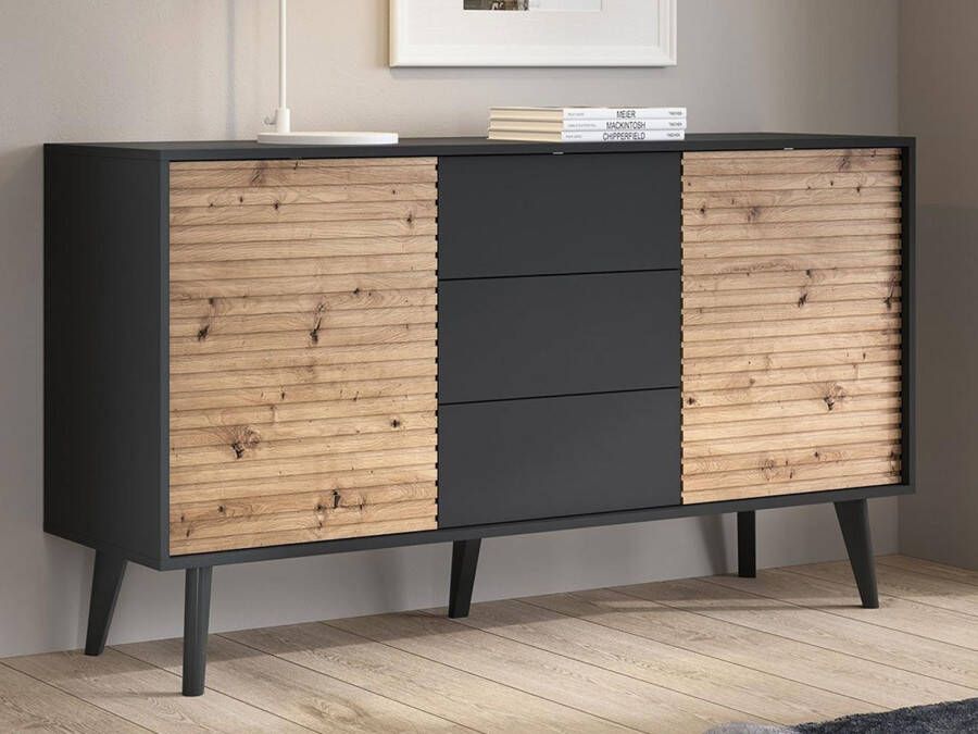 Mobistoxx Dressoir WINSLOW 2 deuren 3 lades zwart artisan eik