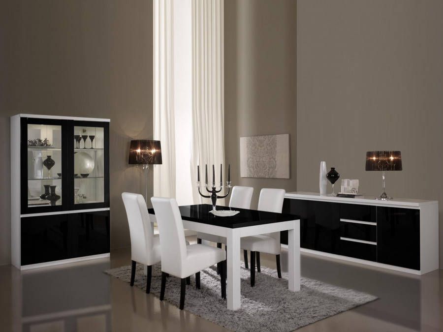 Mobistoxx Eetkamer ROMEO hoogglans wit hoogglans zwart met verlichting zonder stoelen