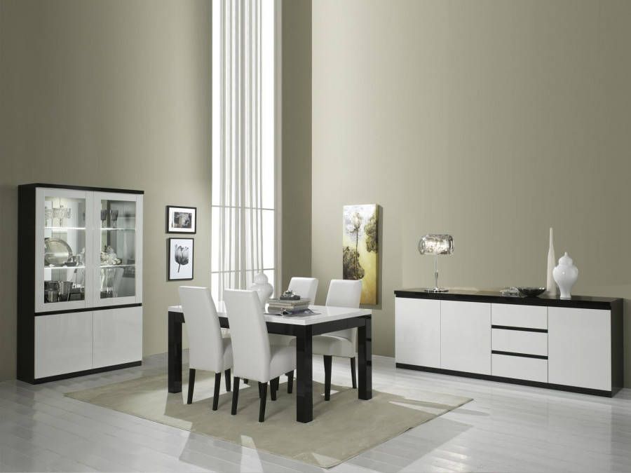 Mobistoxx Eetkamer ROMEO hoogglans zwart hoogglans wit met verlichting zonder stoelen