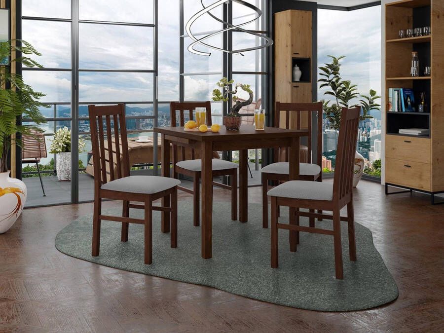 Mobistoxx Eettafel ALITORA 80>110 cm bruin met 4 stoelen en grijze kussens
