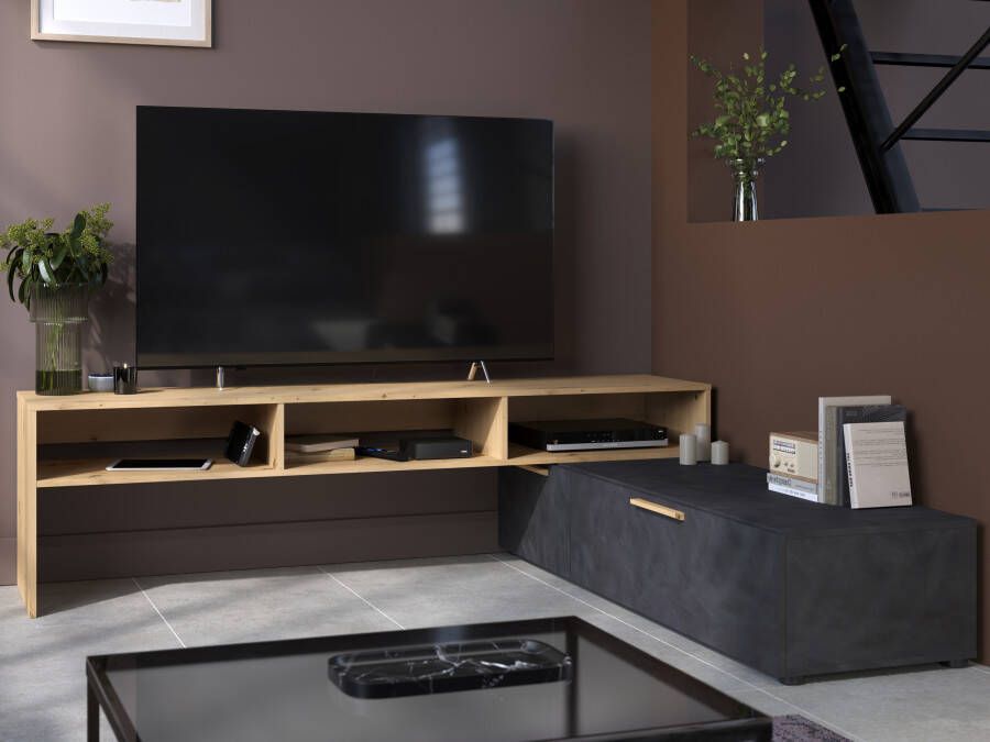 Mobistoxx Hoek tv-meubel RAWNY 1 deur 1 lade artisan eik antraciet