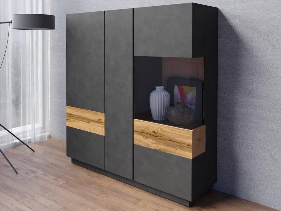 Mobistoxx Hoge commode SILAC 3 portes matera wotan eik met verlichting