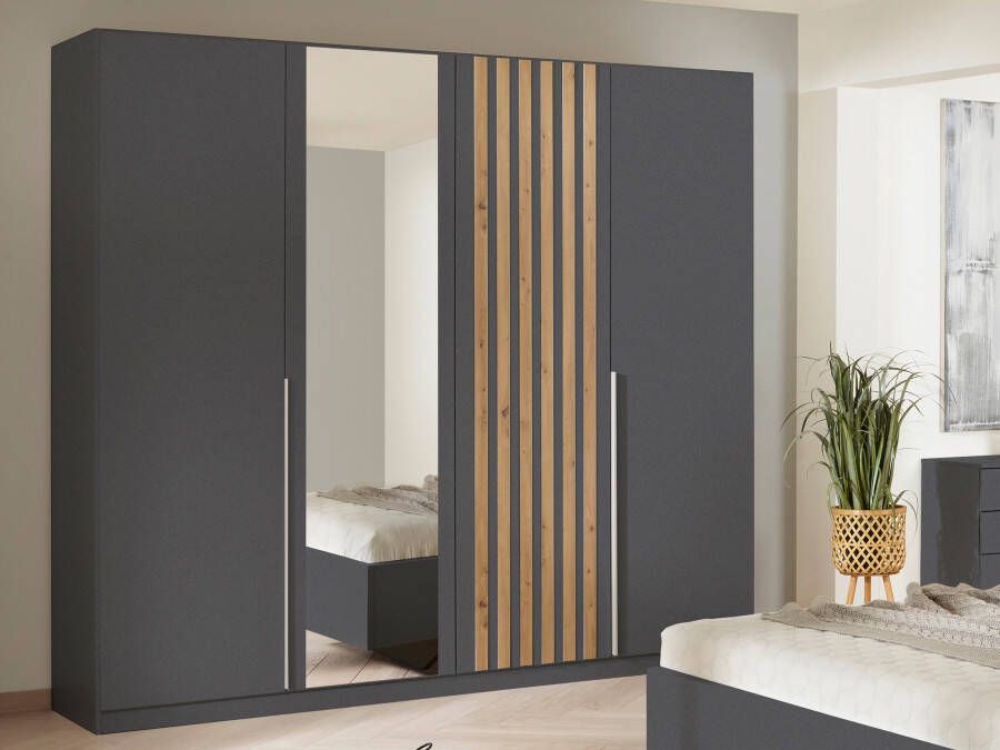 Mobistoxx Kledingkast LATINO metaalgrijs artisan eik 4 deuren met spiegel