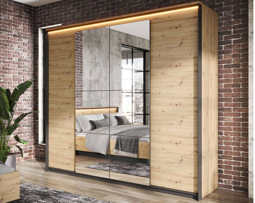 Mobistoxx Kledingkast QUANTINO 4 deuren artisan eik zwart