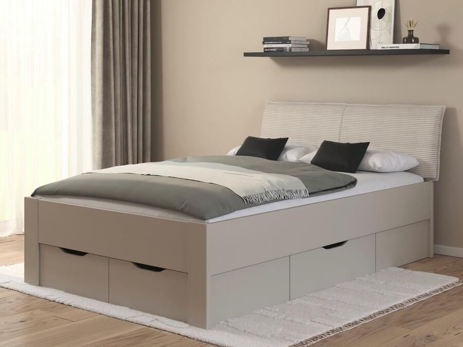 Mobistoxx Bed LANDER 140x190 cm kasjmier ivoorkleurig fluweel met lades