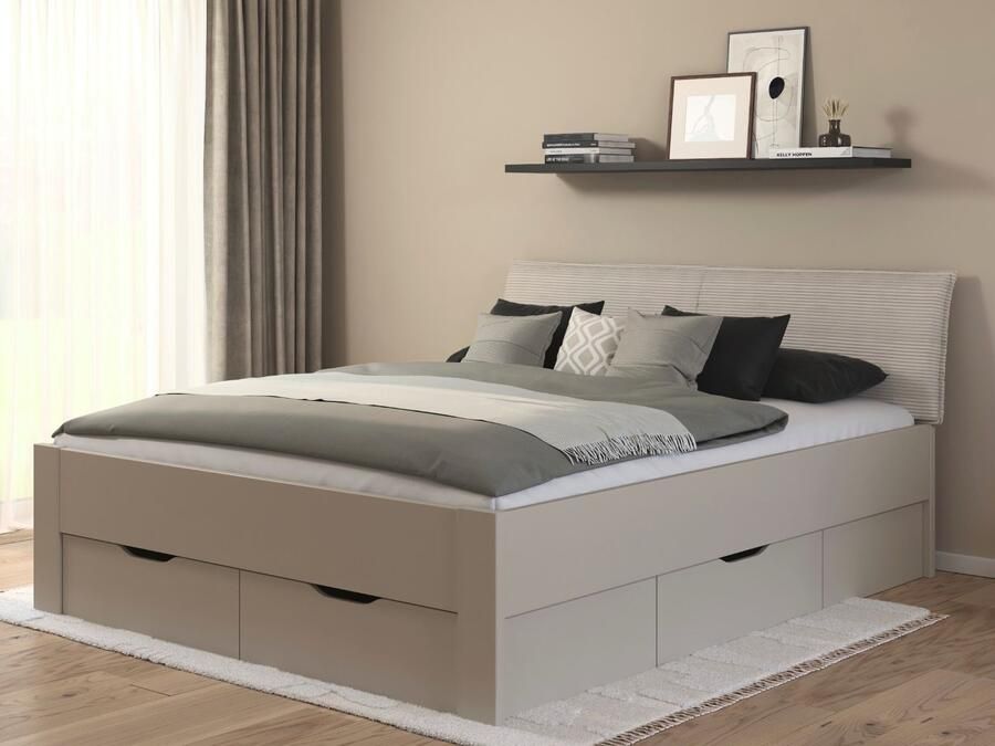 Mobistoxx Bed LANDER 160x190 cm kasjmier ivoorkleurig fluweel 160x190 cm met lades