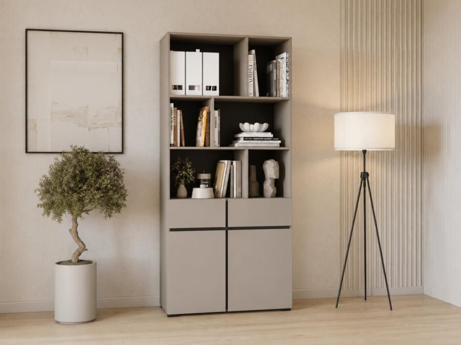 Mobistoxx Boekenkast CROSSAIR 2 deuren 2 laden taupe