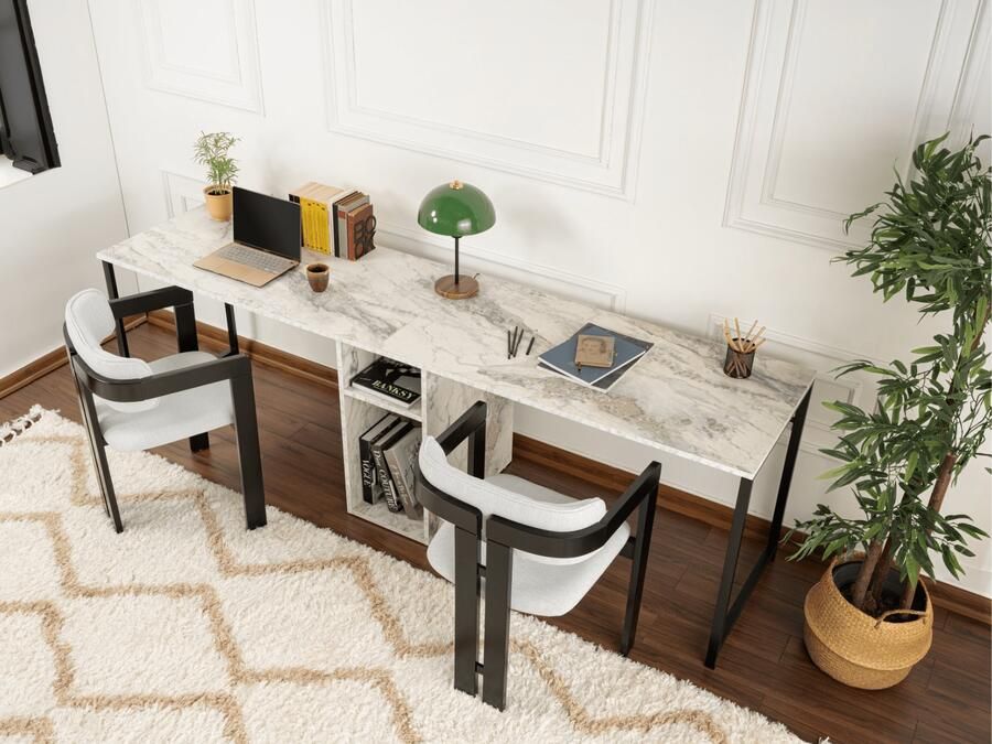 Mobistoxx Bureau 2 personen TWINNA 240 cm marmer wit zwart