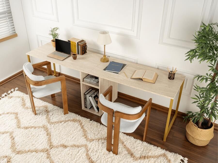 Mobistoxx Bureau 2 personen TWINNA 240 cm travertin goud