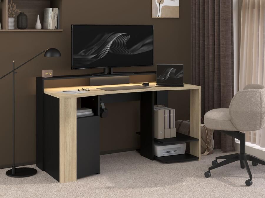Mobistoxx Bureau METACARP 152 cm kronberg eik zwart met led