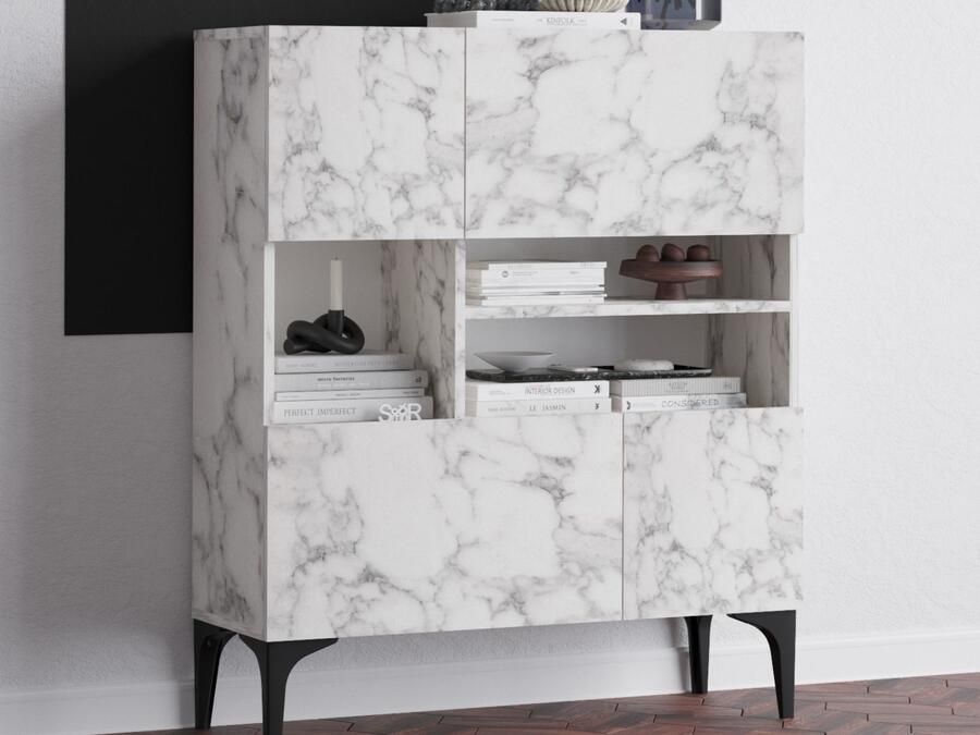 Mobistoxx Commode HAWA 4 deuren marmer wit