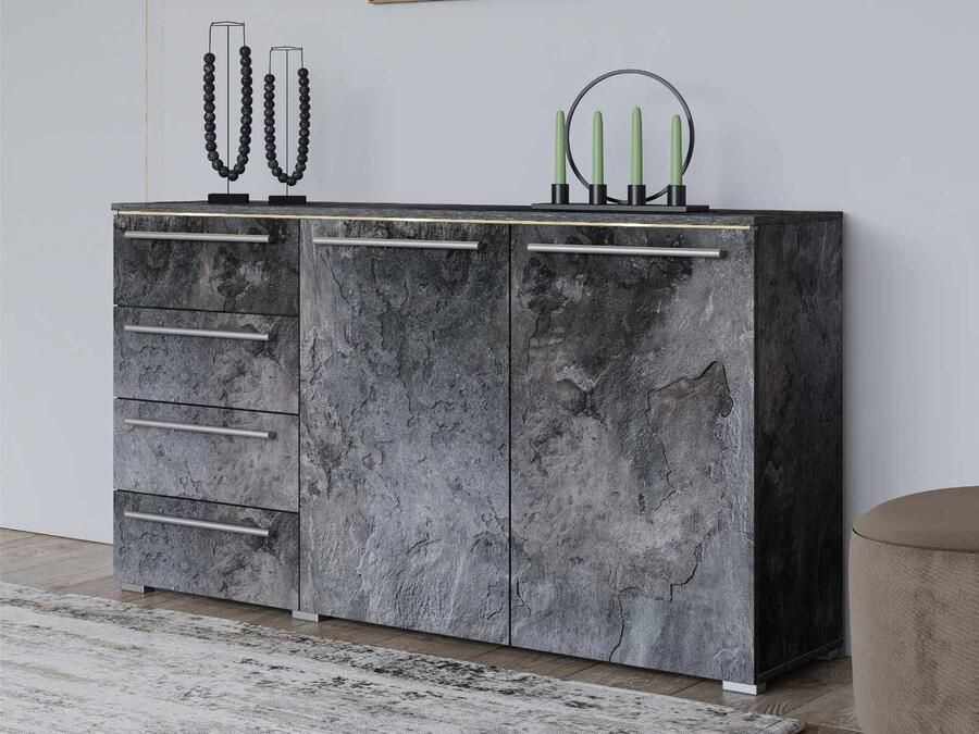 Mobistoxx Commode INDIRA 2 deuren 4 lades kleurrijke leisteen met led