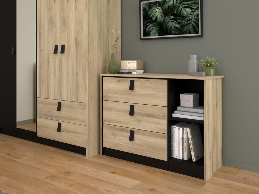 Mobistoxx Commode KYAN 3 lades 2 vakken krönberg eik zwart