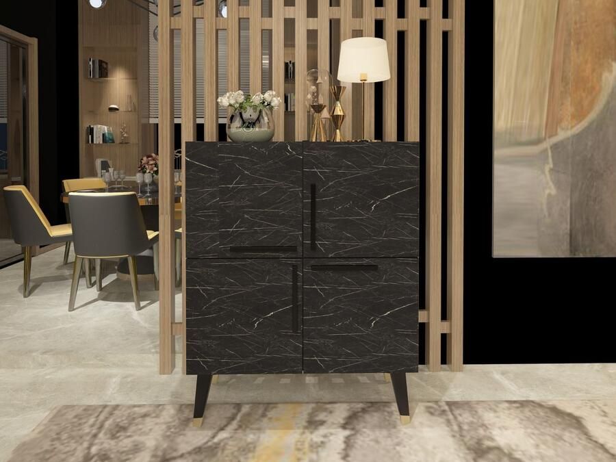 Mobistoxx Commode MAQUERO 4 deuren zwart marmer