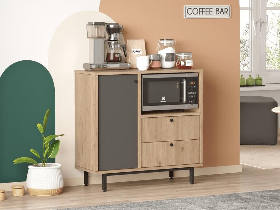 Mobistoxx Commode REWONA 1 deur 2 lades eik antraciet