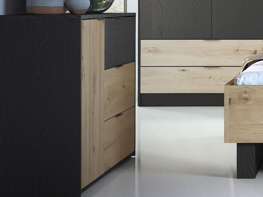 Mobistoxx Commode UMPAL 1 deur 3 lades grafiet artisan eik