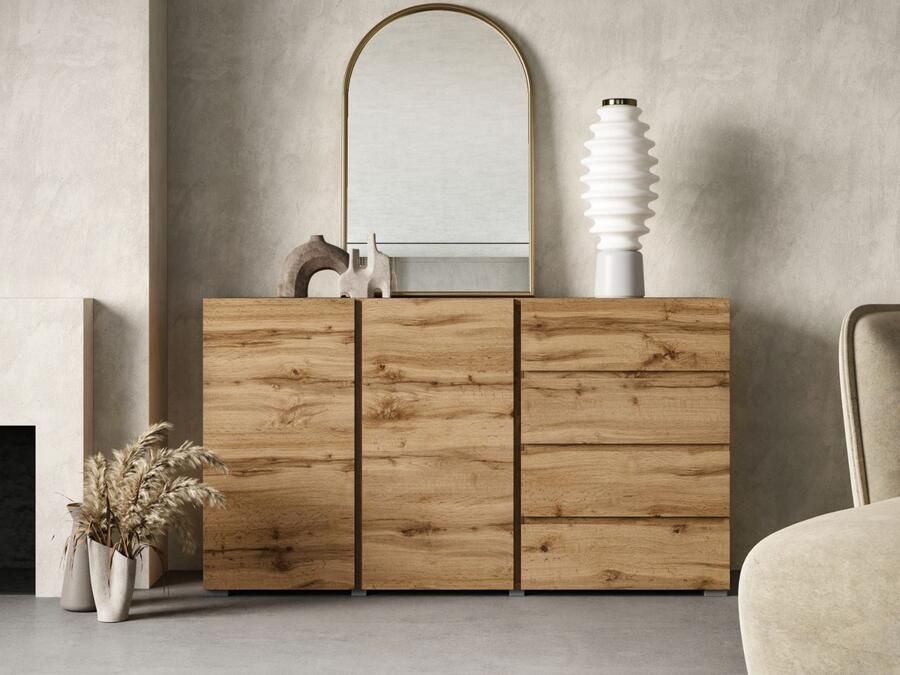 Mobistoxx Dressoir ASYMI 2 deuren 4 lades wotan eik