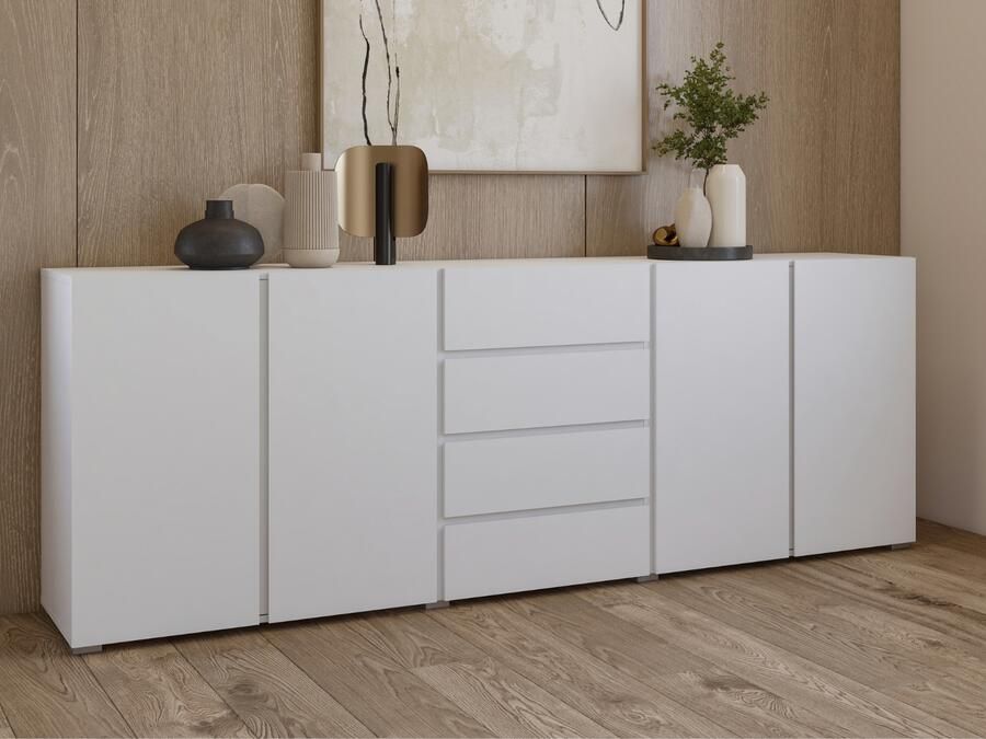 Mobistoxx Dressoir ASYMI 4 deuren 2 lades 222 cm wit